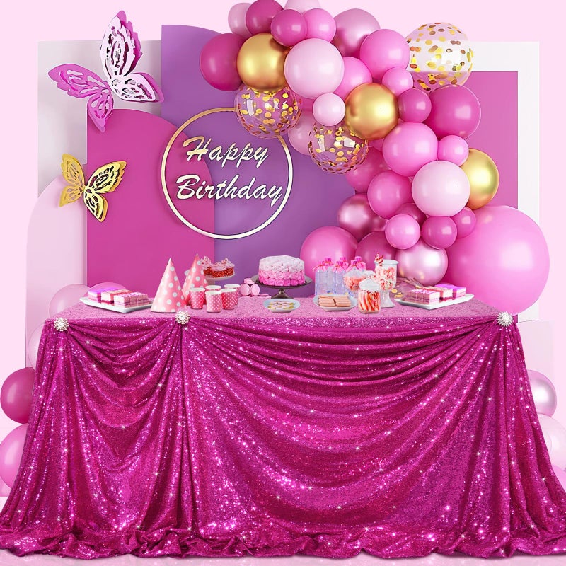 B.Cool B-COOL Rectangle Fuchsia Sequin Tablecloth Glitter Tablecloth Wedding Party Sequence Table Cloth for Christmas 60x102-Inch - Image 3